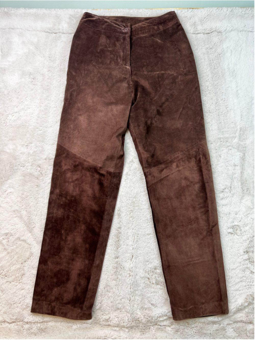 Danier Suede Trousers Brown Pants Genuine Leather Wide Leg Womens Size 8
